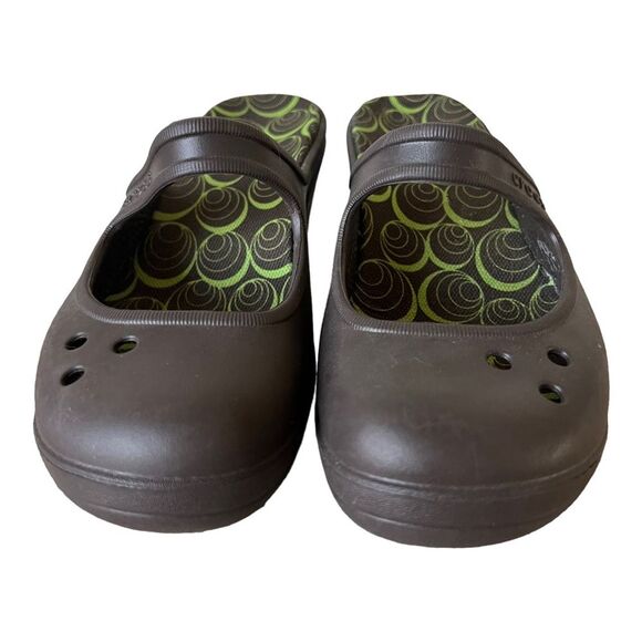 CROCS Frances Brown Slip On Mary Jane Style 3" Wedge Mules Clogs Women's Size 8 - Picture 7 of 12